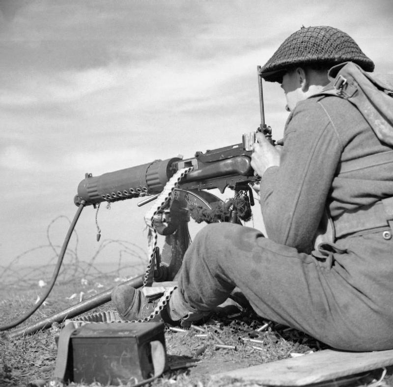 A vickers machine gun of 2 7th middlesex regiment in the anzio bridgehead  italy  8 march 1944. na12616